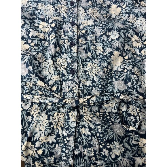 Free People Printed Daybreak Chambray Combo Blouse Floral Ruffled Cotton Small - Picture 7 of 14